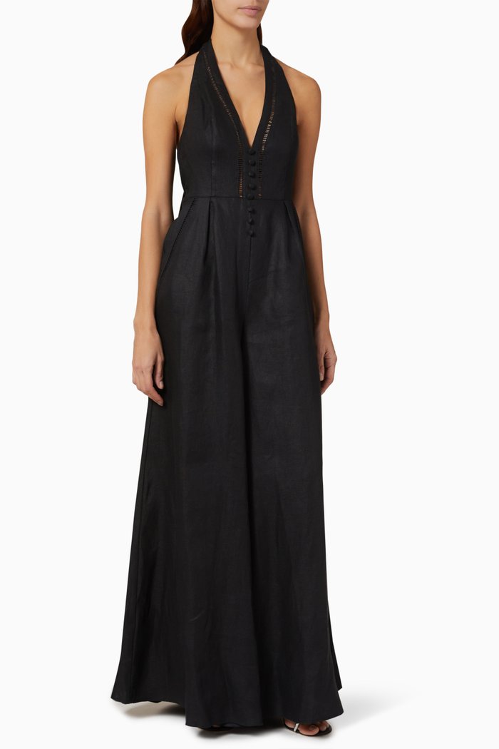 

Charlotte Wide-leg Jumpsuit in Linen Canvas, Black