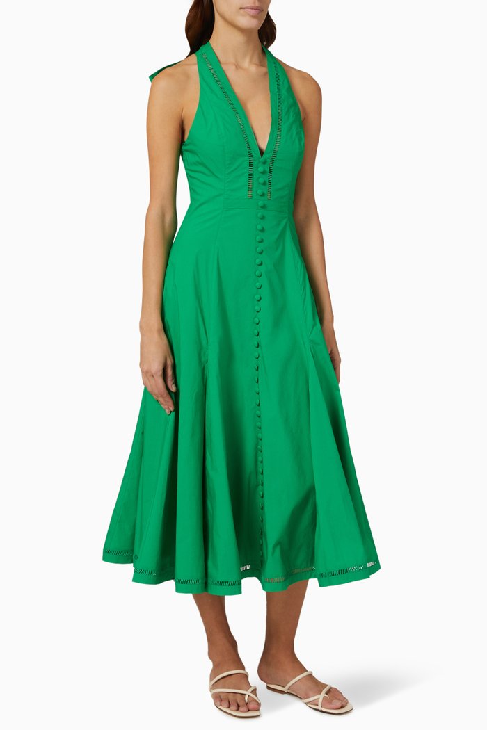

Olivia Halter Midi Dress in Organic Cotton-poplin, Green