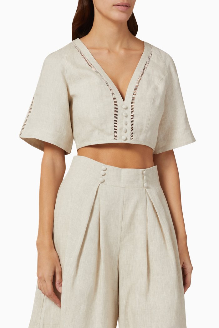 Gwen Crop Top in Linen Batiste, White