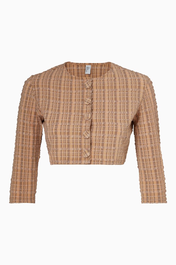 

Crop Cardigan in Seersucker, Brown