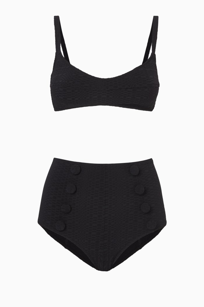 

Balconette High Waist Bikini Set in Seersucker, Black