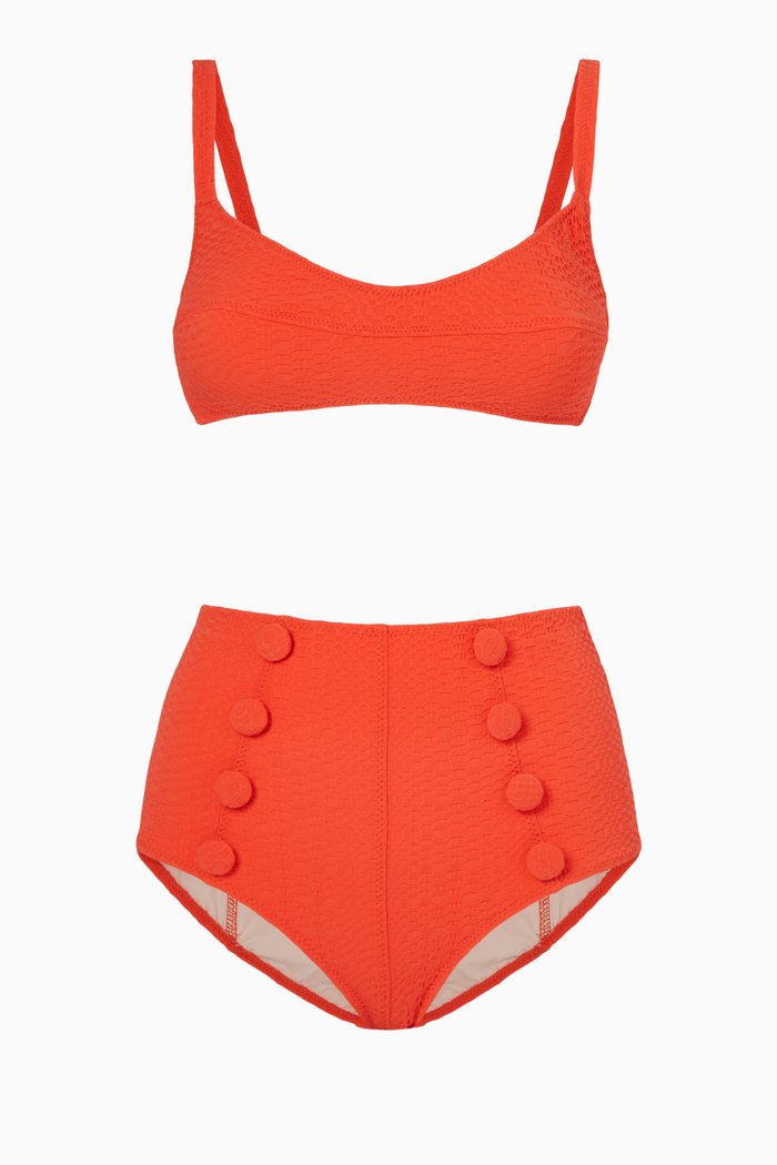 

Balconette High Waist Bikini Set in Seersucker, Red