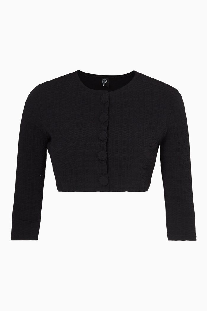 

Crop Cardigan in Seersucker, Black