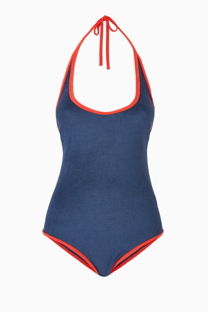 The Amber One-piece Swimsuit in Terrycloth, Blue