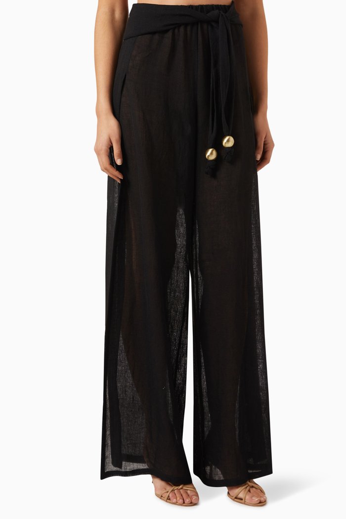

Open Wide Leg Pants in Organic Gauze, Black