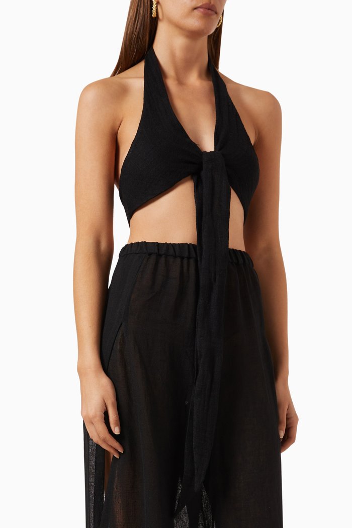 

Farrah Halter Tie Top in Organic Gauze, Black