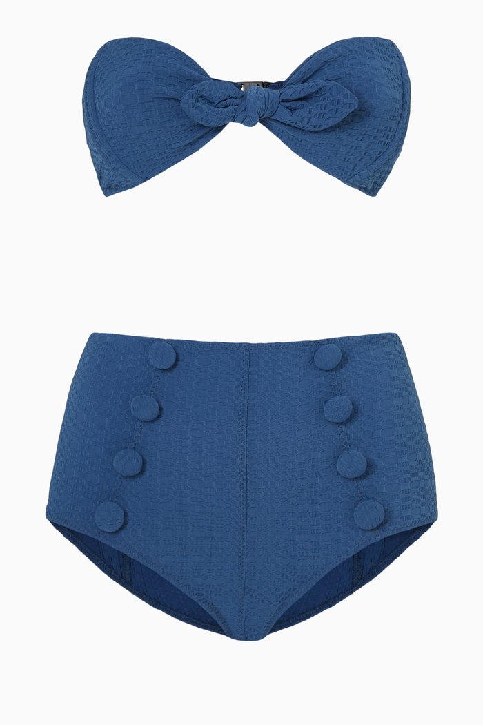 

Poppy High Waist Bikini Set in Seersucker, Blue