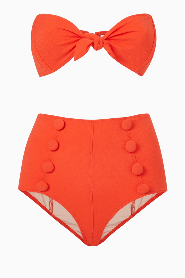 

Poppy High Waist Bikini Set in Seersucker, Red