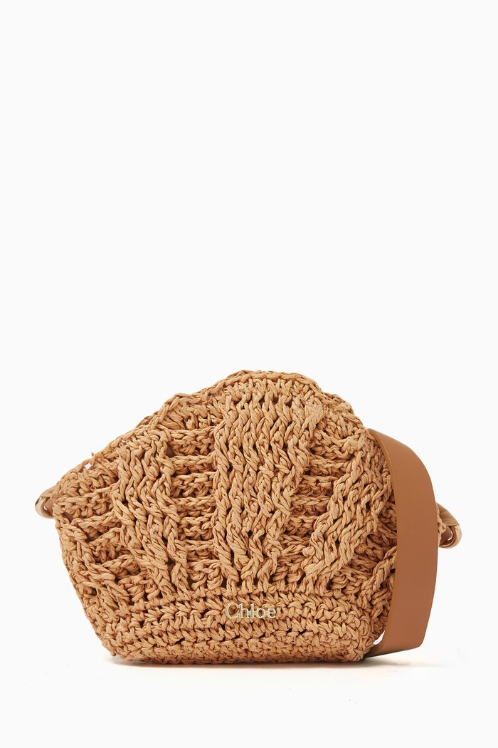 

Shell Shoulder Bag in Woven Straw, Brown