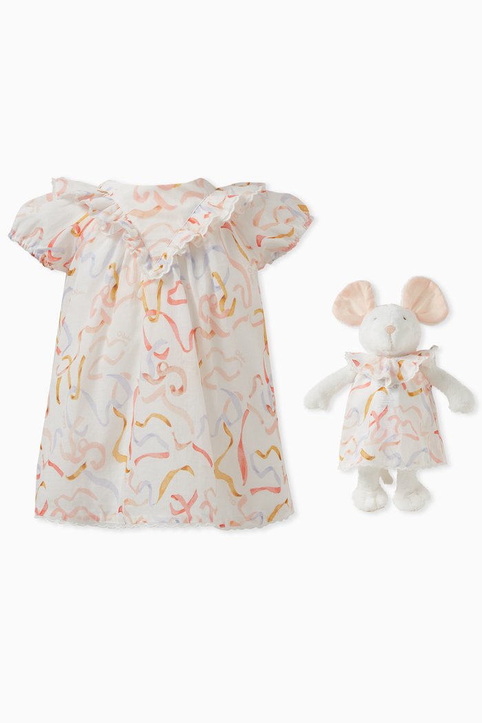 

Ribbon Dress & Mouse Toy Set, Multicolour