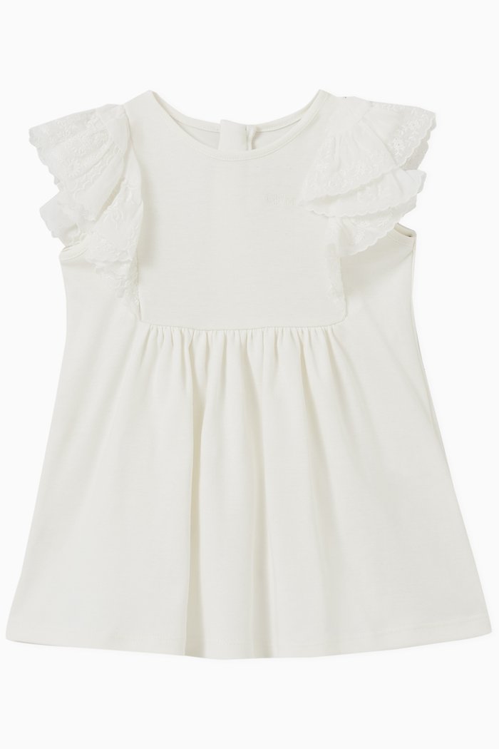 

Logo Ruffled Dress in Cotton, Neutral