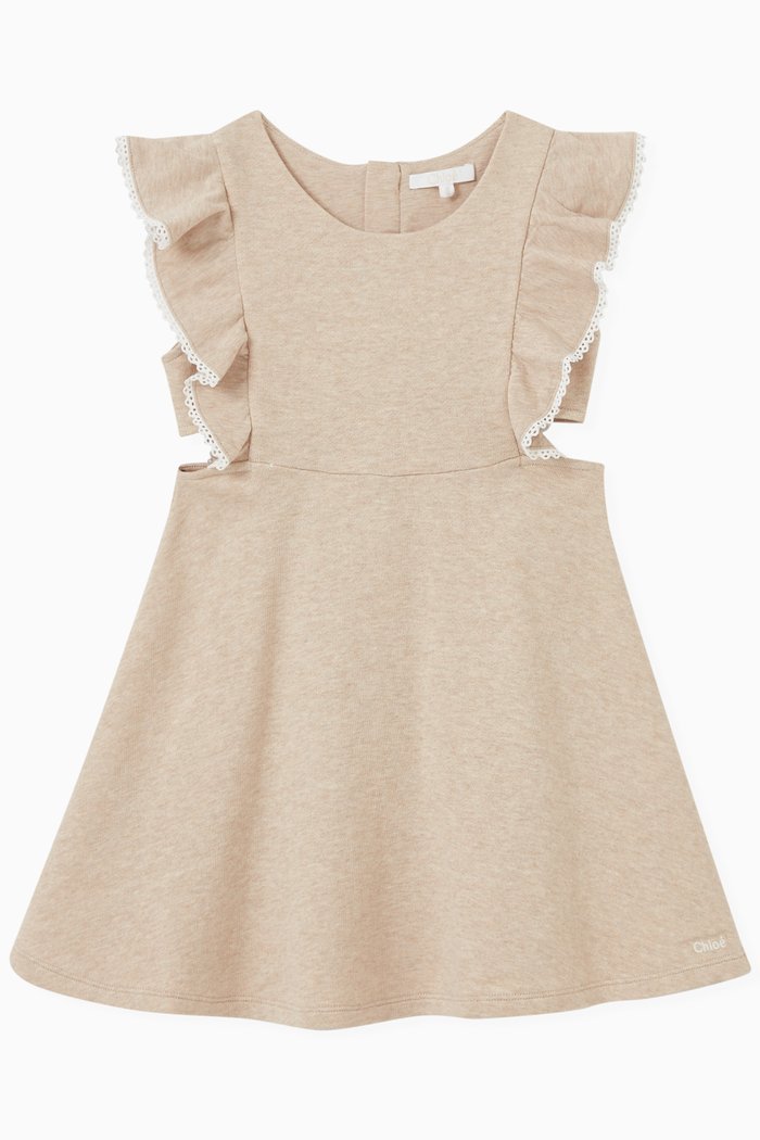 

Frilled Dress in Cotton, Neutral