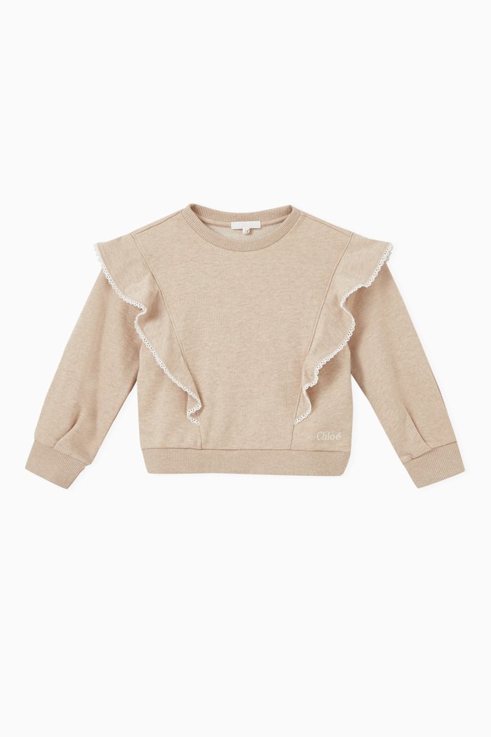 

Frilled Sweatshirt in Cotton, Neutral