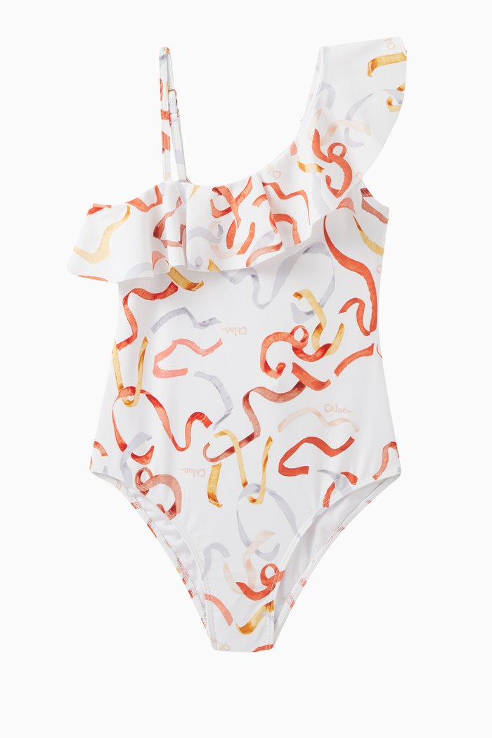 

Ruffled Ribbon-print Swimsuit, Multicolour