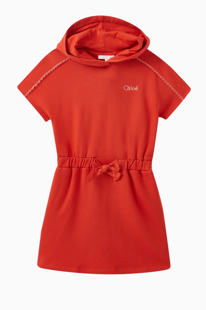 

Hooded Drawstring Dress in Cotton-jersey, Orange