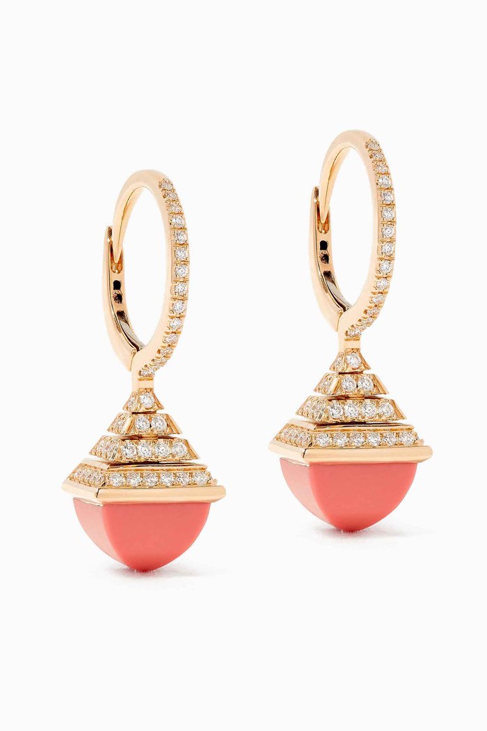

Cleo Mini Rev Diamond & Pink Coral Drop Earrings in 18kt Rose Gold
