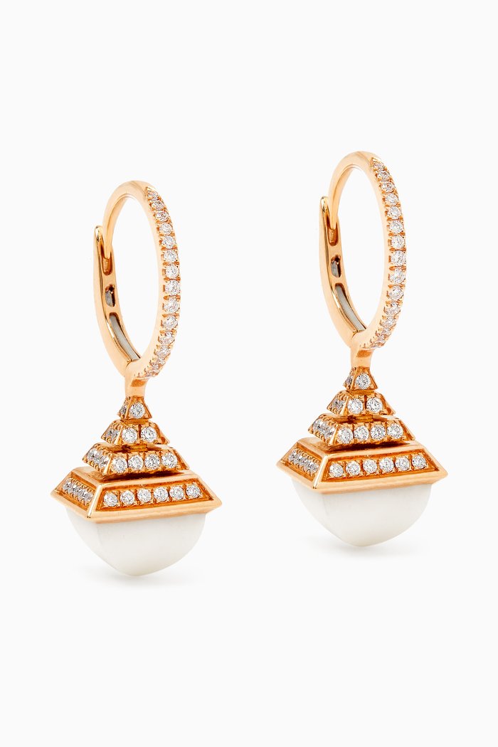 

Cleo Mini Rev Diamond & White Agate Drop Earrings in 18kt Rose Gold