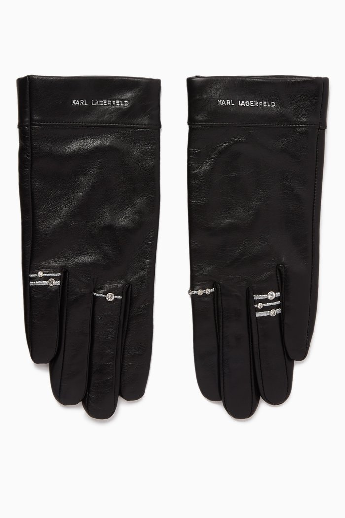 

Ring-embellished Gloves in Leather, Black