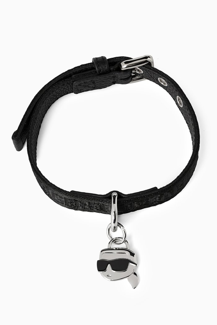 

K/Pet Logo Charm Collar in Technical Fabric & Faux Leather, Black