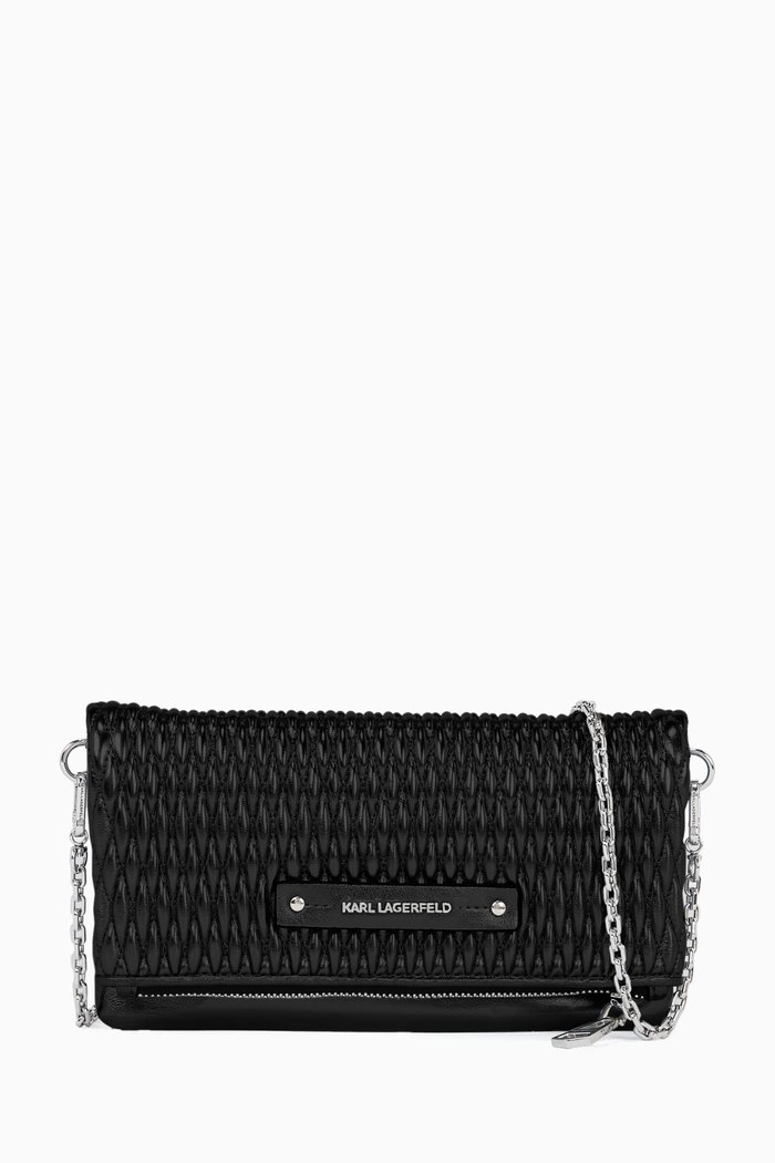 

K/Kushion Wallet on Chain in Quilted Faux Leather, Black