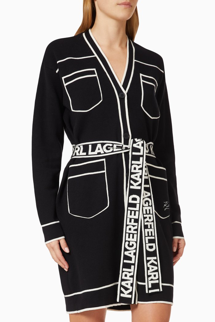 

Belted Cardigan in Cotton-Wool Knit, Black
