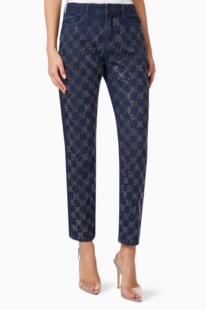 

Rhinestone KL Monogram Jeans in Denim, Blue