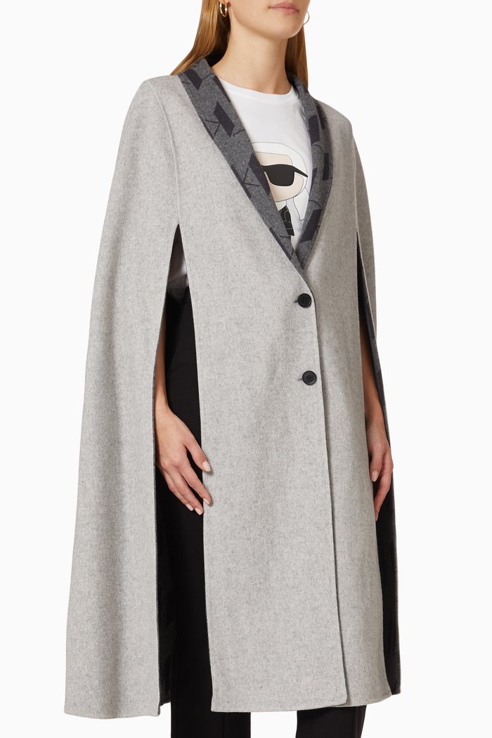 

Reversible KL Monogram Cape in Wool, Grey