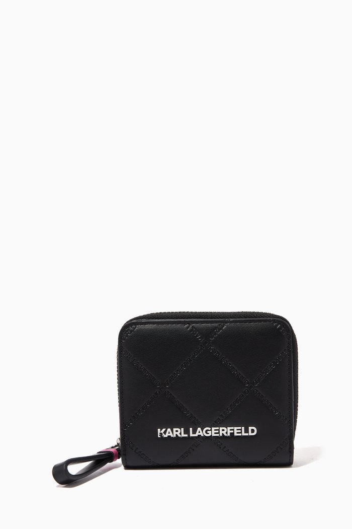 

K/SKUARE Embossed Small Zip Wallet in Faux Leather, Black