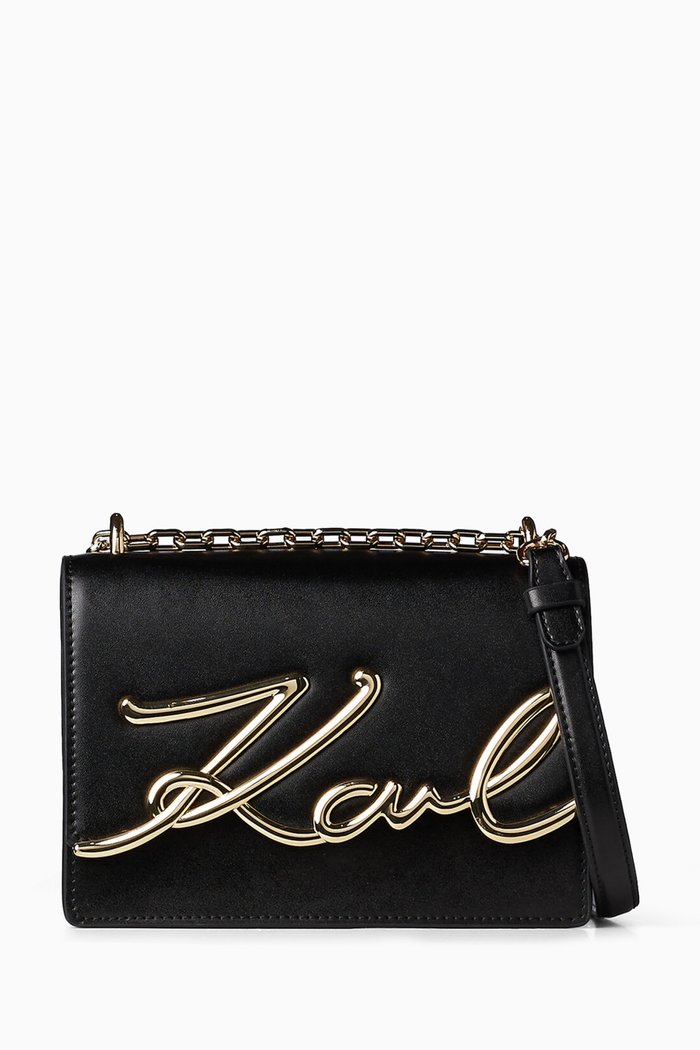 

K/Signature Small Shoulder Bag in Leather, Black