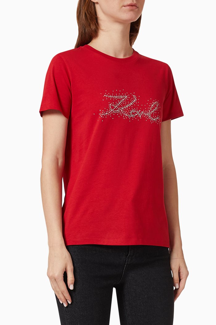 

Rhinestone-logo T-shirt in Jersey, Red