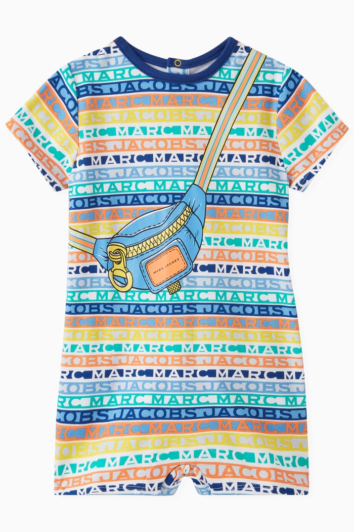 

Striped Logo Bag-print Romper in Cotton, Multicolour