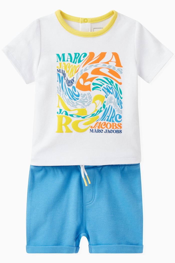 Logo Print T-shirt and Shorts, Set of Two, White