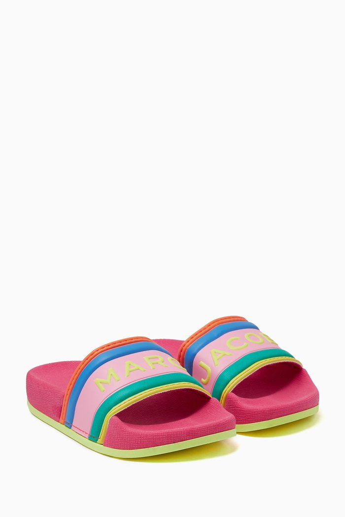 

Logo Color-block Slides in Rubber, Pink