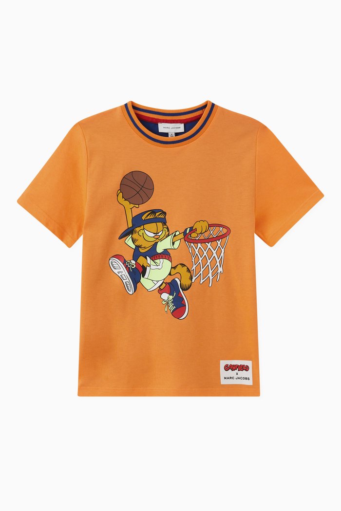 

x Garfield Graphic Print T-shirt in Cotton Jersey, Orange