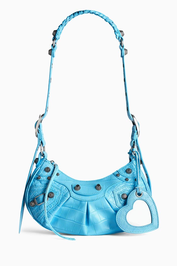 

XS Le Cagole Shoulder Bag in Croc-embossed Leather, Blue