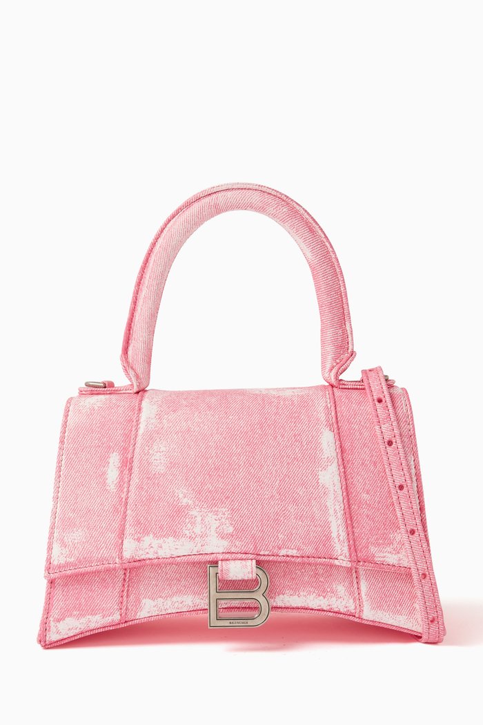 

Small Hourglass Top-handle Bag in Denim, Pink