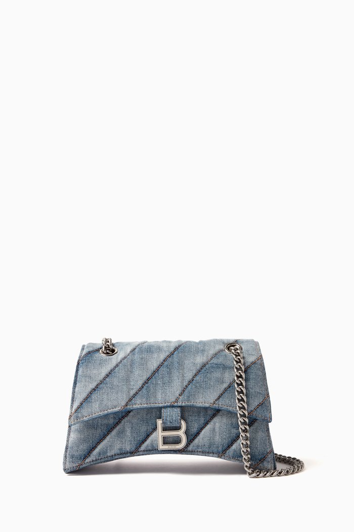 

Small Crush Chain Shoulder Bag in Quilted Denim, Blue