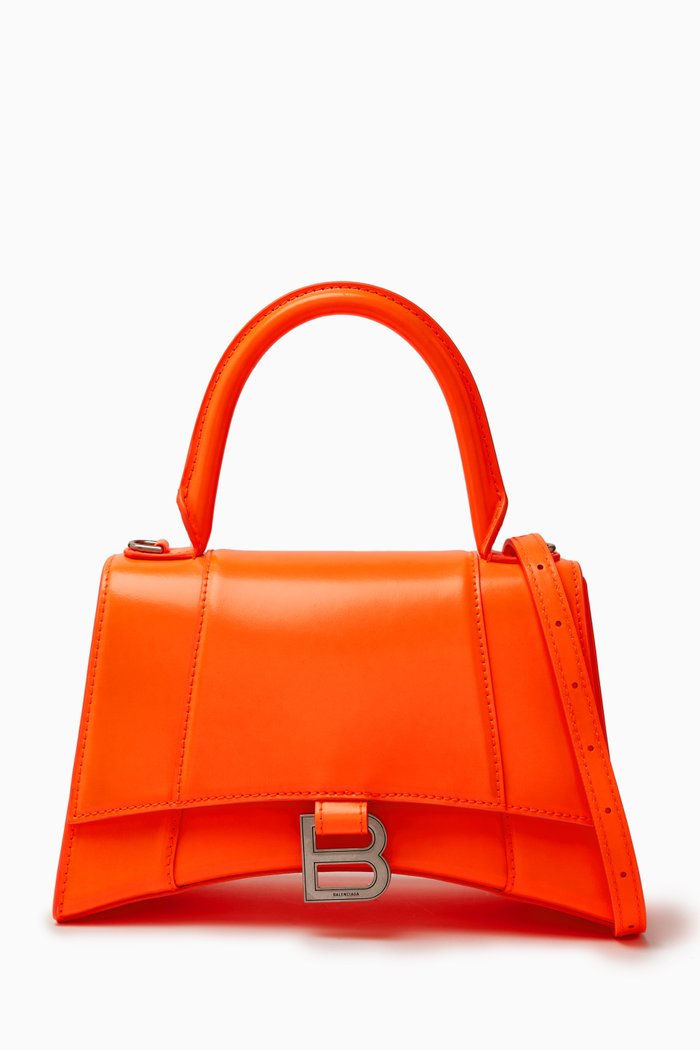 Small Hourglass Top Handle Bag in Calfskin Leather, Orange