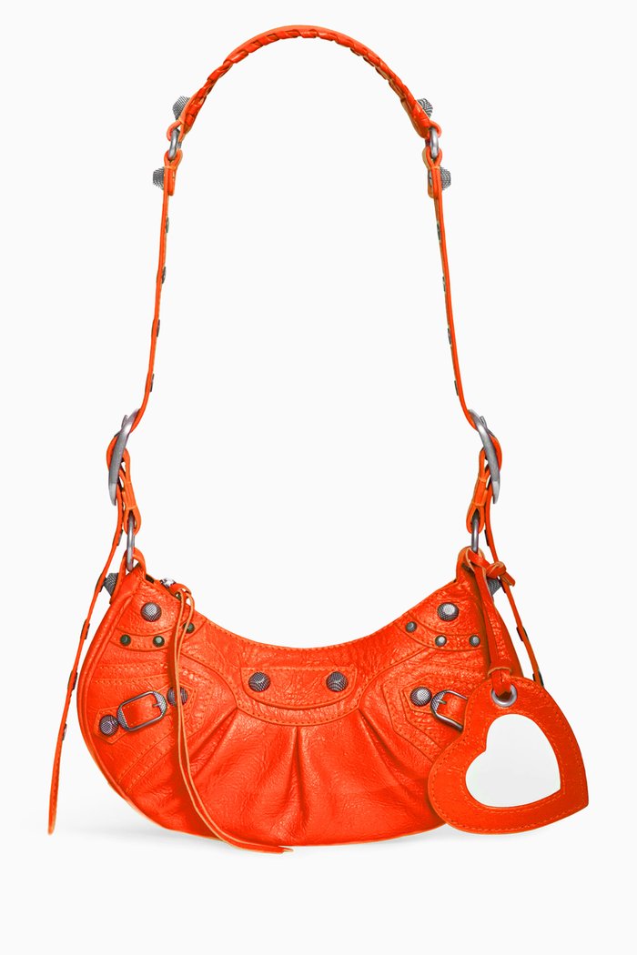 

XS Le Cagole Croc-embossed Shoulder Bag in Leather, Orange