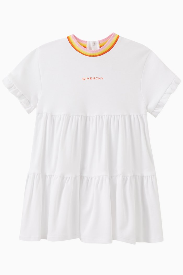 

Pleated Logo Print Dress in Cotton, White