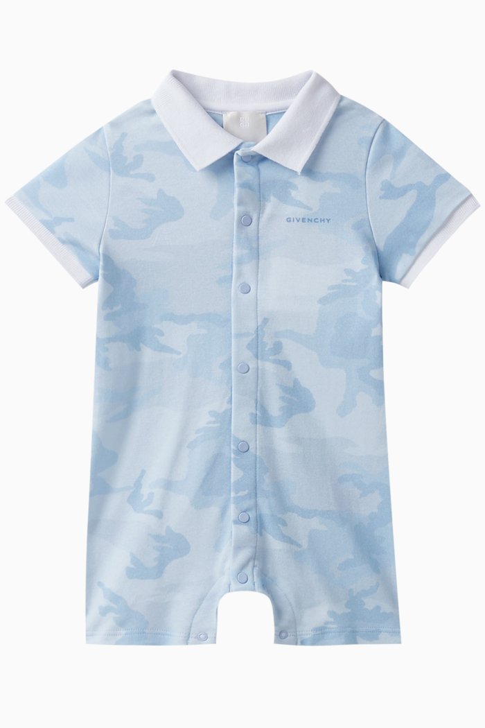 

Camouflage-print Logo Romper Set in Cotton, Blue
