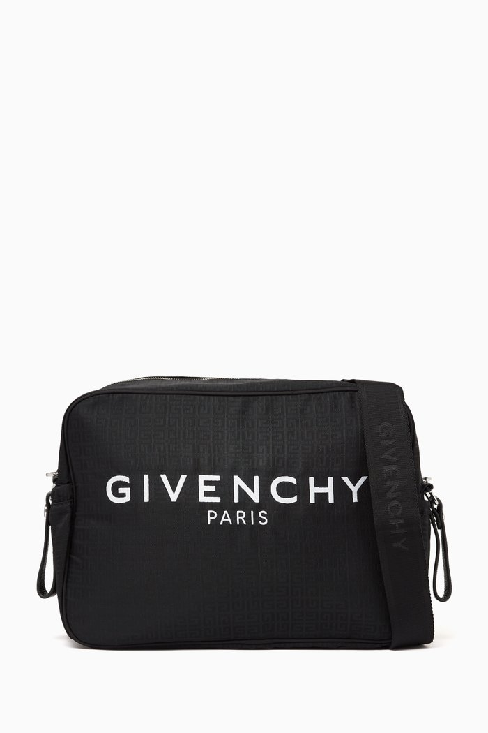 Logo Print Jacquard Changing Bag in Leather, Black