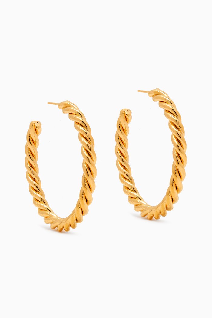 Large Sonia Braided Hoops Earrings in 24kt Gold-plated Brass, Yellow