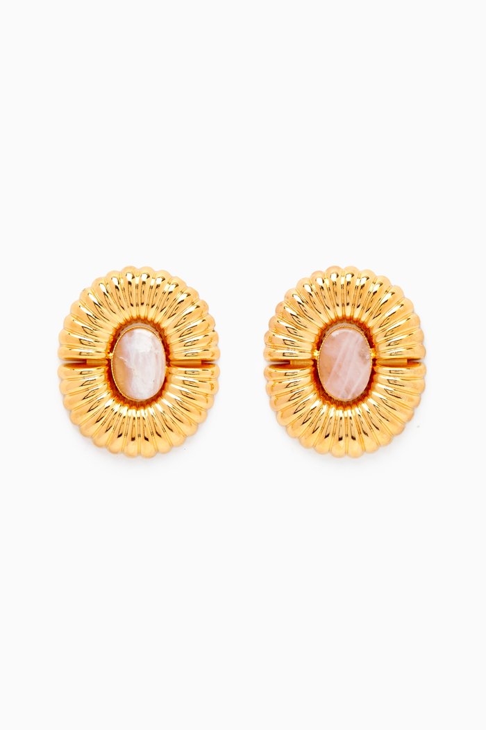 Sonia Sun Pearl Earrings in 24kt Gold-plated Brass, Pink