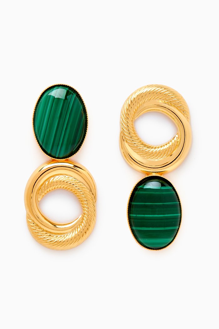

Sonia Circle Stone Drop Earrings in 24kt Gold-plated Brass, Green