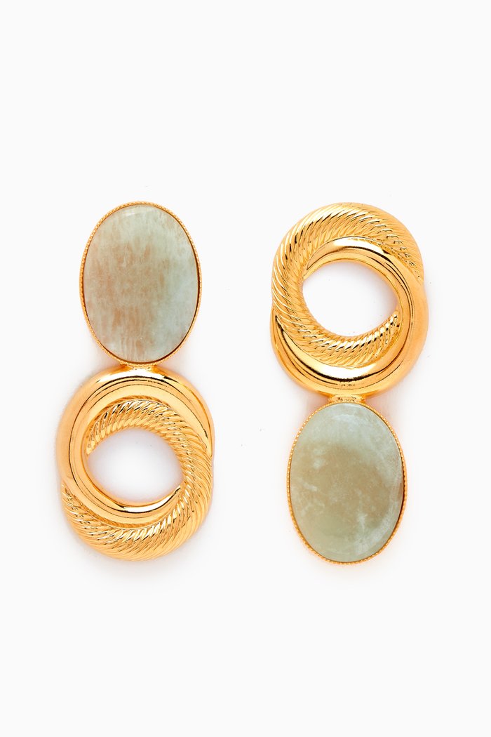 

Sonia Circle Stone Drop Earrings in 24kt Gold-plated Brass, Blue
