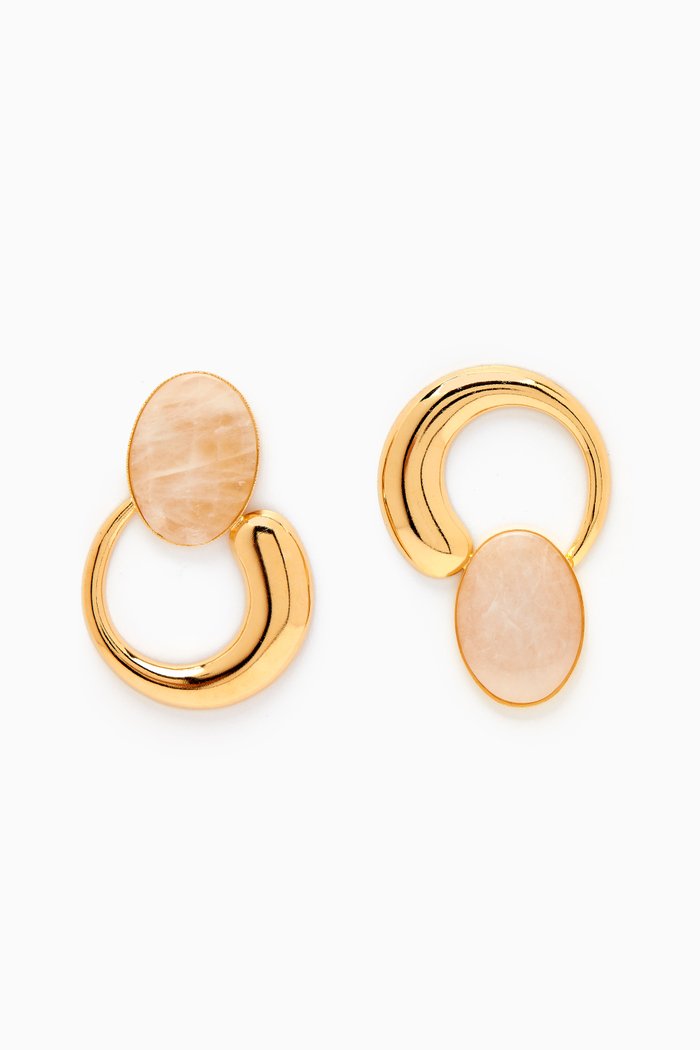 

Sonia Moon Drop Earrings in 24kt Gold-plated Brass, White