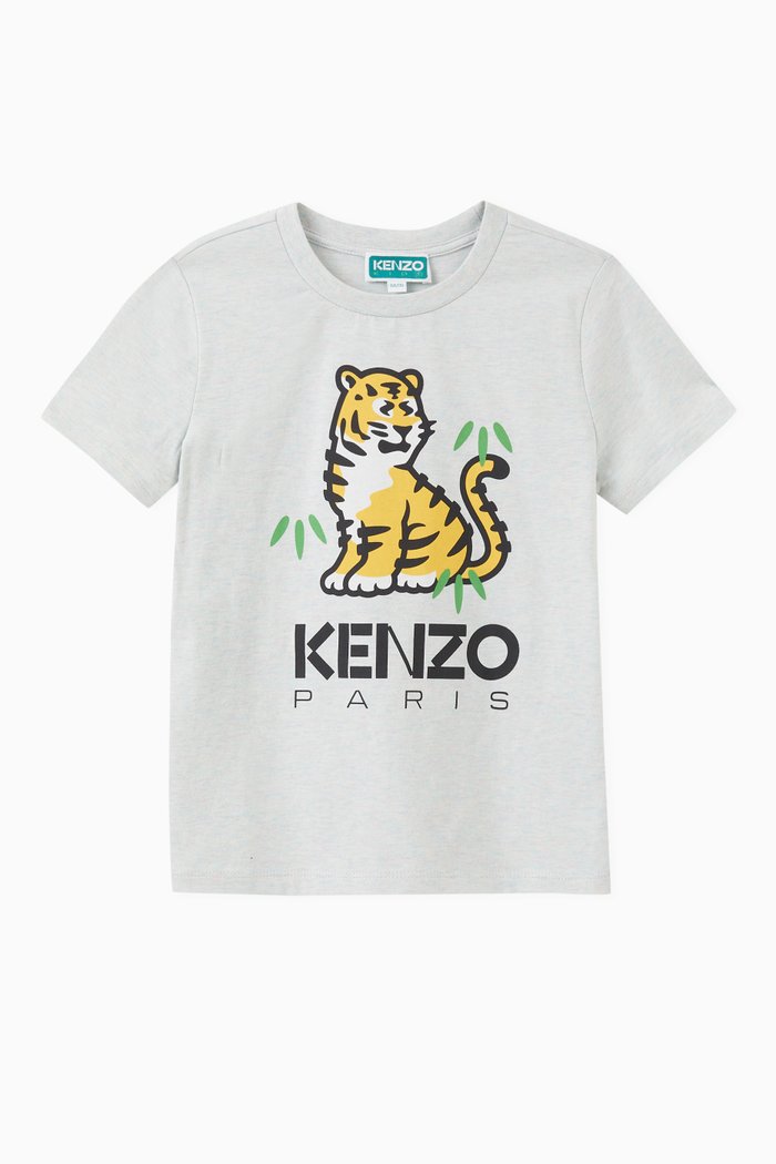

Logo Tiger-print T-shirt in Cotton, Grey