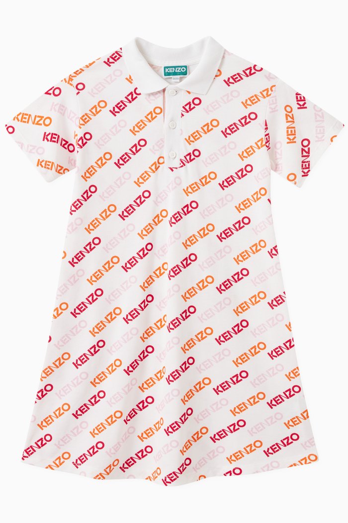 Logo Print Polo Dress in Cotton, White