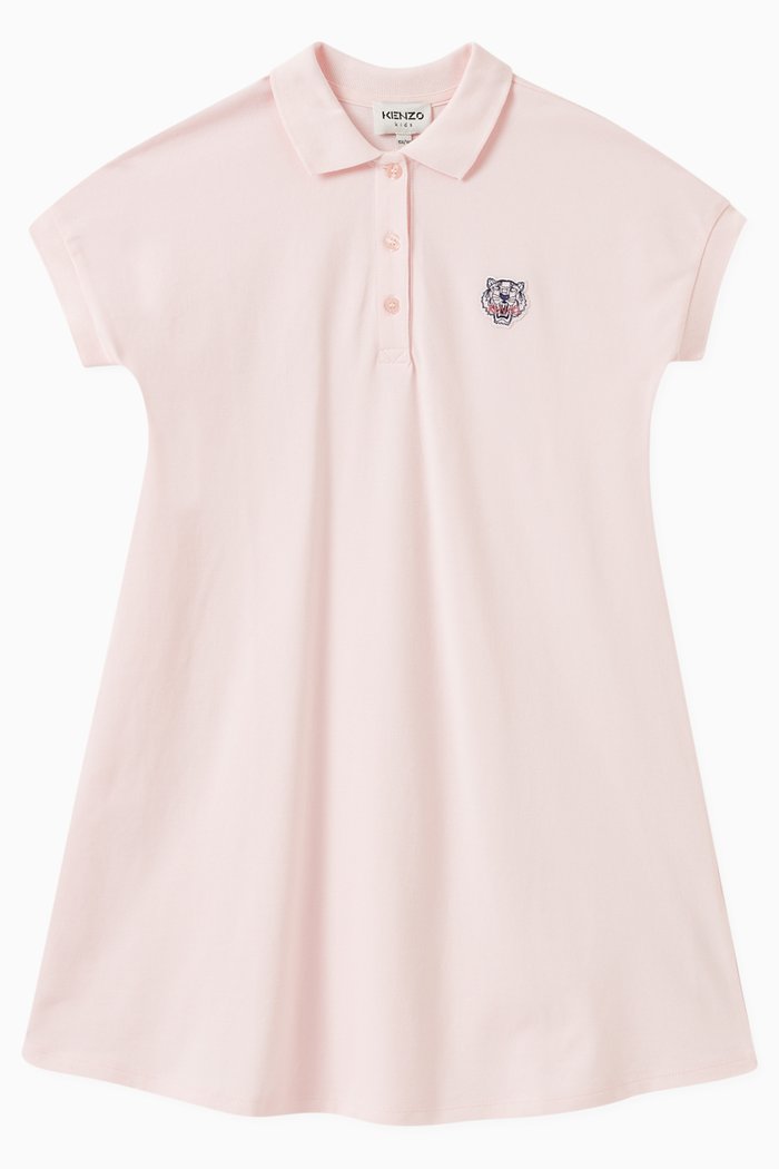 

Embroidered Tiger Polo Dress in Cotton, Pink